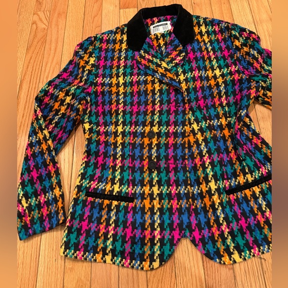 VTG Multicolor Houndstooth Women's Jacket dopamine preppy tennis prep - Picture 2 of 6